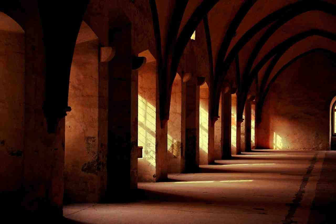 monastère, couloir, antique
